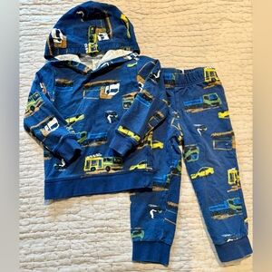 Carter’s Boys 2T Matching Hoodie & Joggers Set – Construction Trucks Print